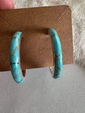 Taxco Turquoise Inlay Hoop Earrings